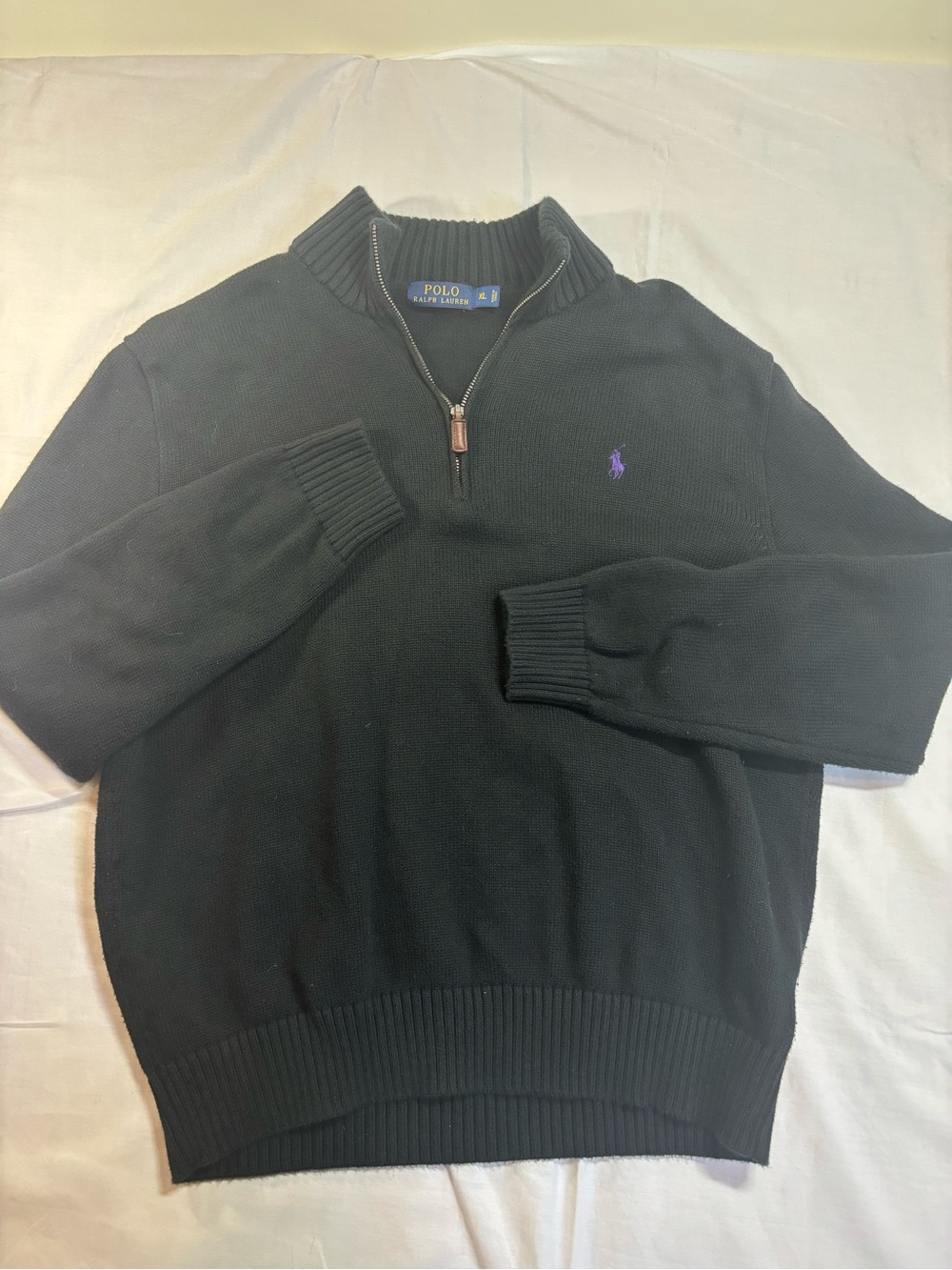 Ralph Lauren Black Half-Zip Sweater with Purple Pony